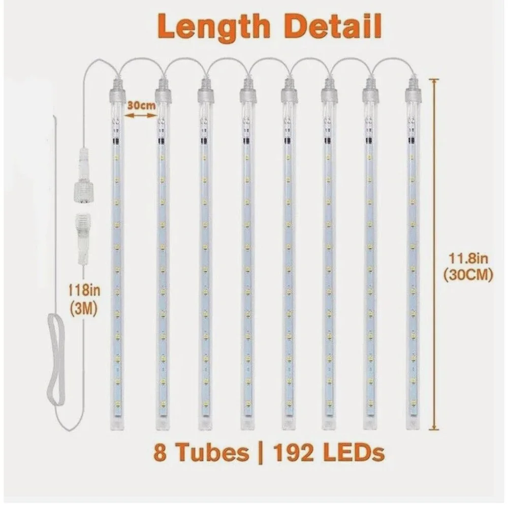 Meteor Shower LED Lights 6 Strand Cool White Dream Drop Falling Tube Set of 4